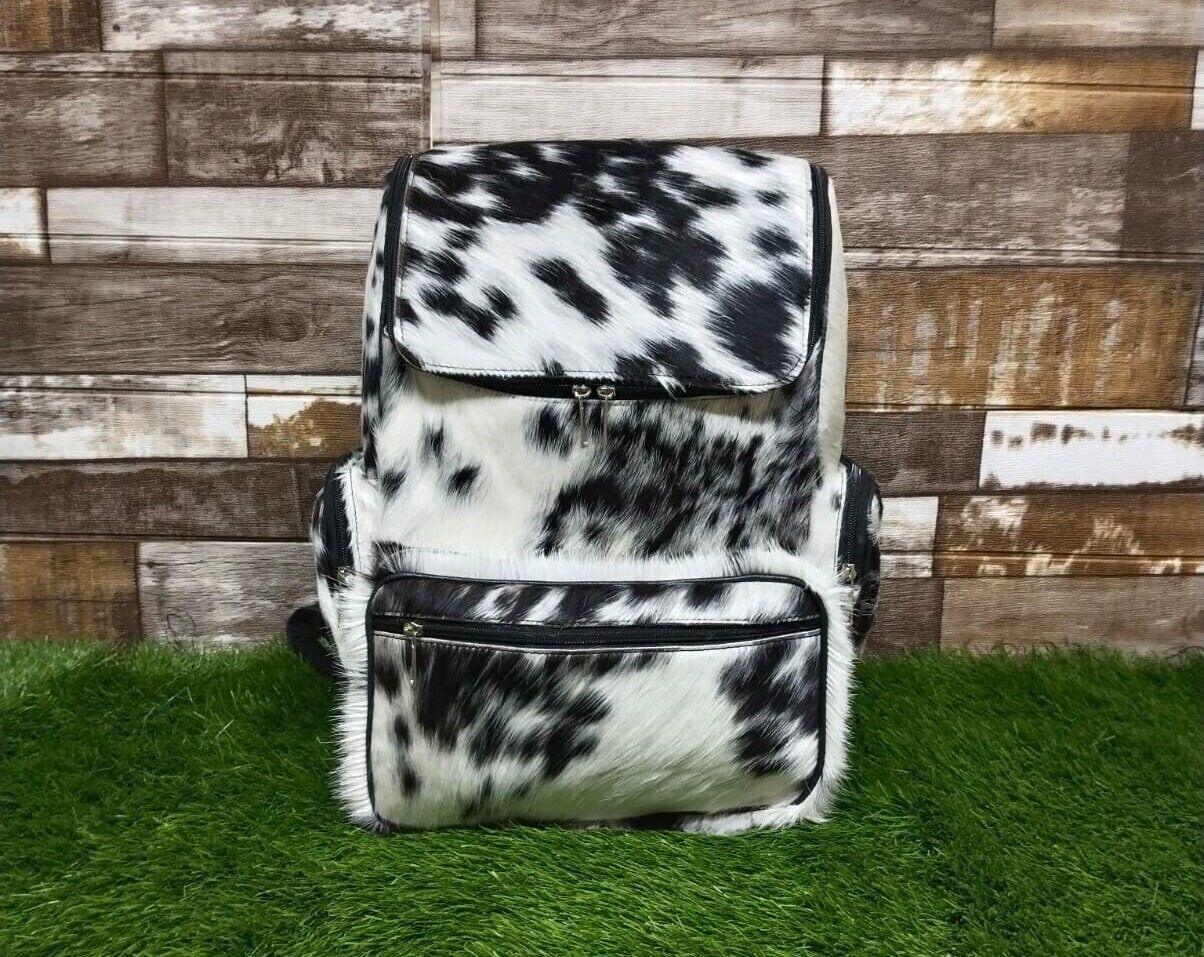 cowhide backpack black white leather backpack purse
