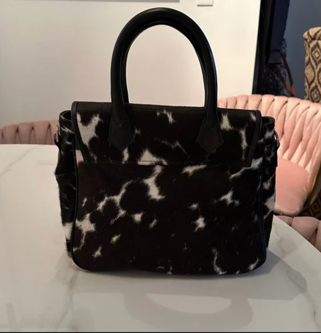 Black white cowhide purse western handbag tote for women