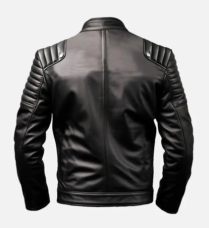 Men's Cafe Racer Leather Jacket with Black and White Design