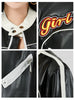 Black and White Faux Leather Jacket Women Cropped Biker Style
