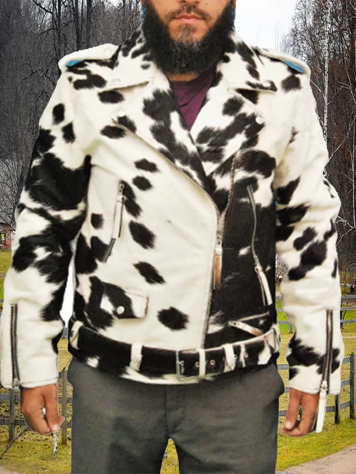 Black White Cowhide Jacket Mens – Hair On Hide Leather Jacket
