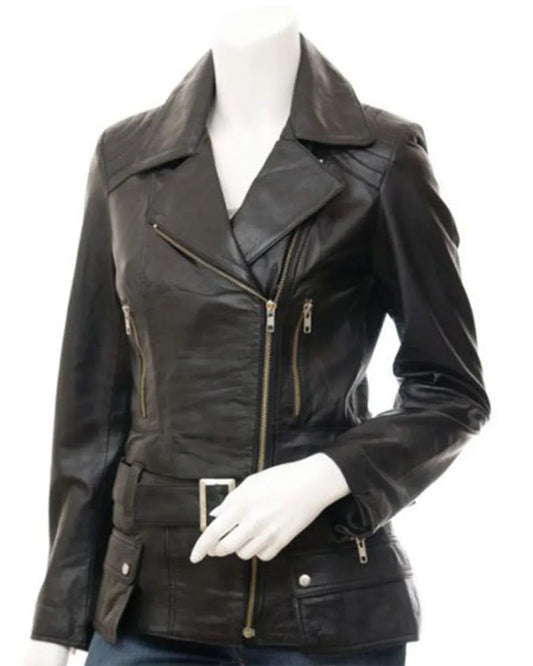 black women's leather jacket