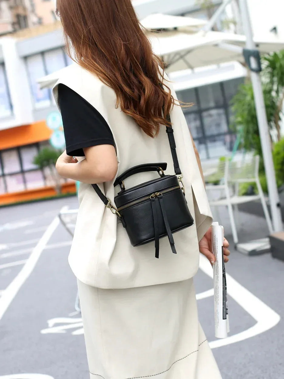 Women’s Leather Box Crossbody Bag with Top Handle