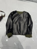 women leather jacket with round neck snap buttons
