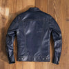 mens leather trucker jacket blue cowhide classic fit snap