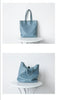 Genuine Leather Tote Bag for Women in Soft Blue with Wallet