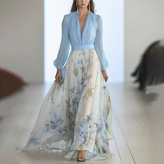 Blue floral long sleeve maxi dress