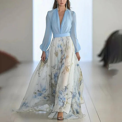 Blue floral long sleeve maxi dress