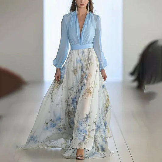 Blue floral long sleeve maxi dress
