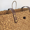 Large boho straw tote bag with leather shoulder straps