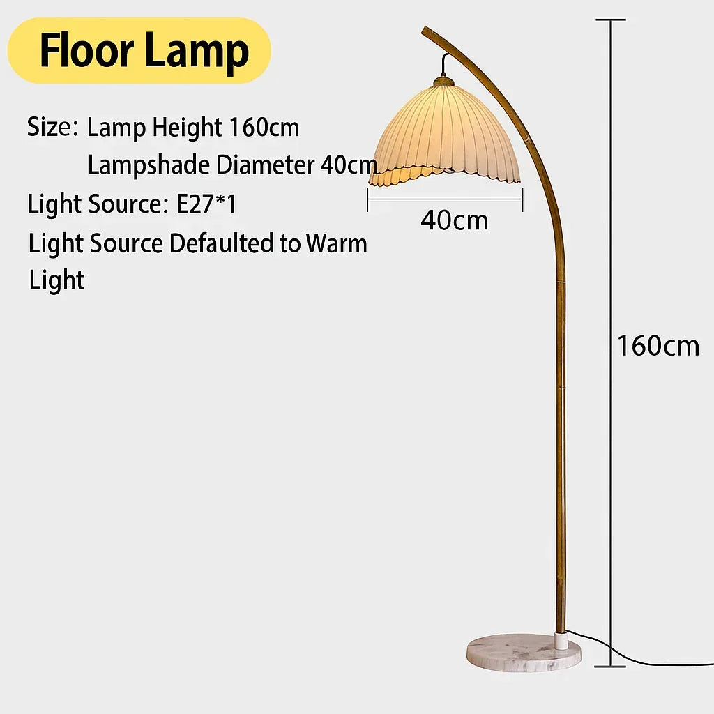 Boho Bamboo Arc Floor Lamp Rattan Shade Living Room