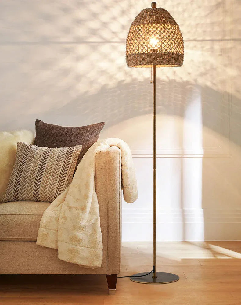 Boho floor lamps bamboo rattan standing floor lamp
