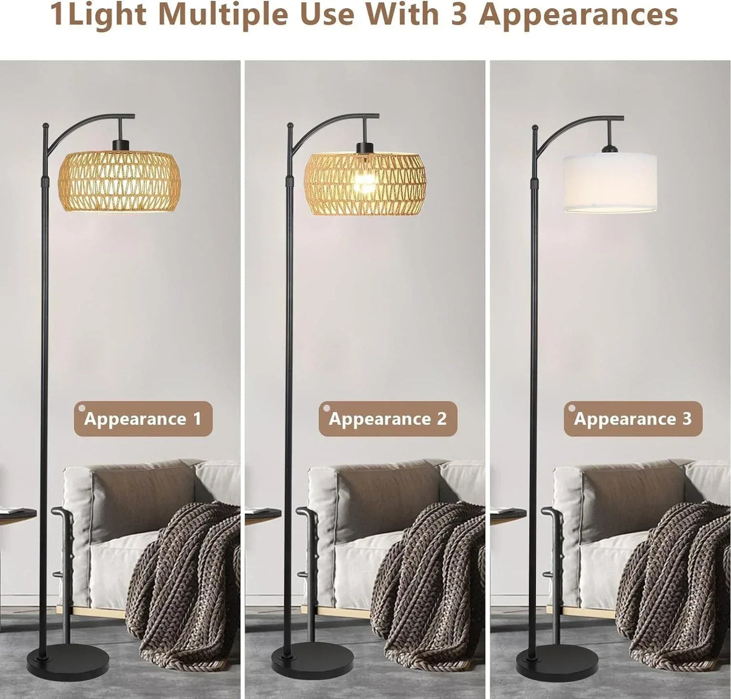 boho floor lamps rattan arc standing lamp for living room