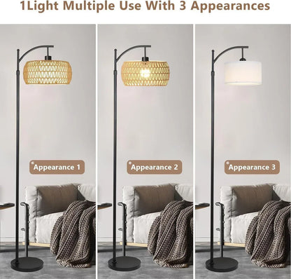 boho floor lamps rattan arc standing lamp for living room
