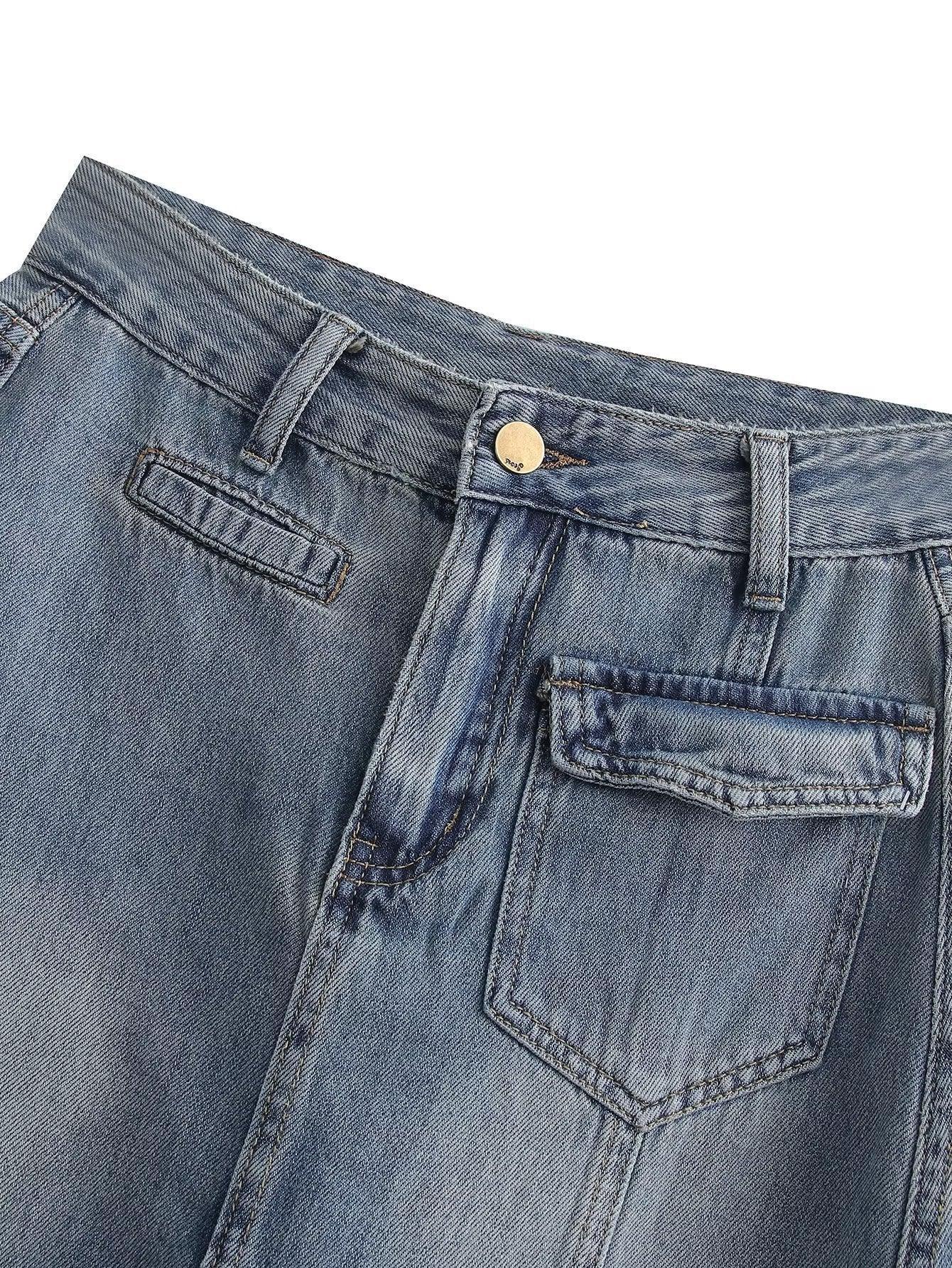 Boho Denim Maxi Skirt – High Waist Button Front