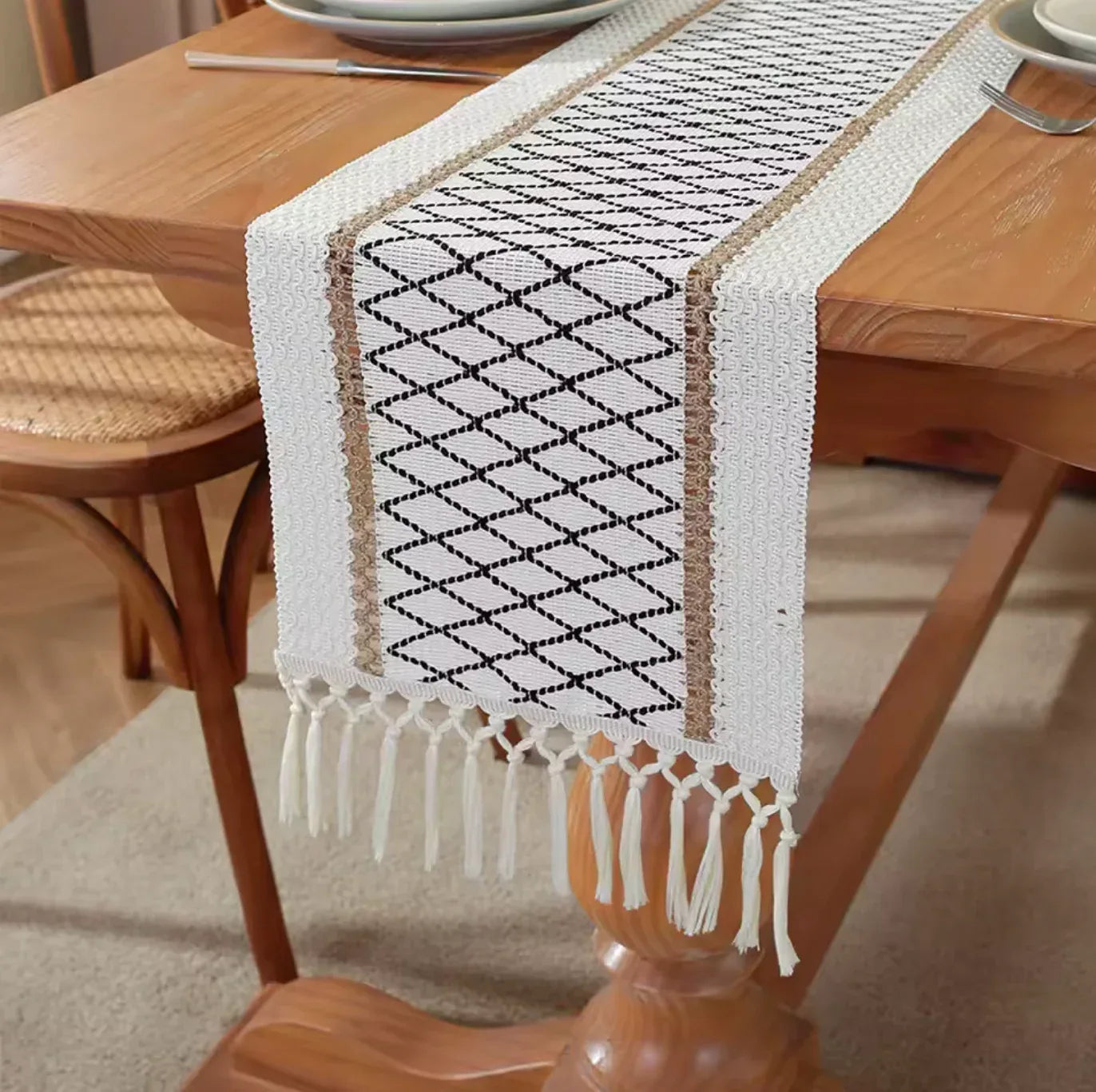 Jacquard Cotton Boho Table Runner for Wedding Decor 4 30x160cm(11.8x63in)