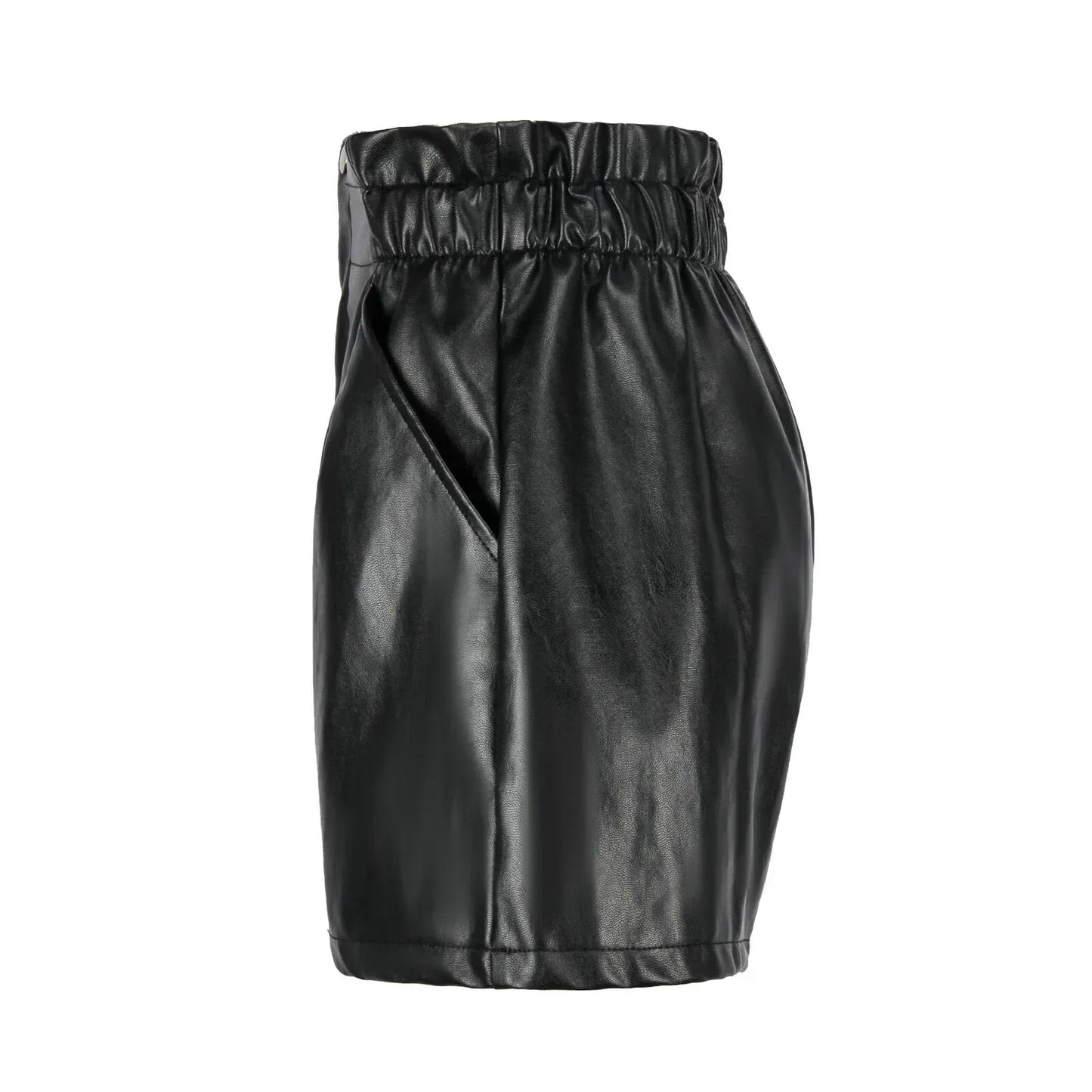 Genuine Leather Shorts Women Loose Wide Leg Cropped