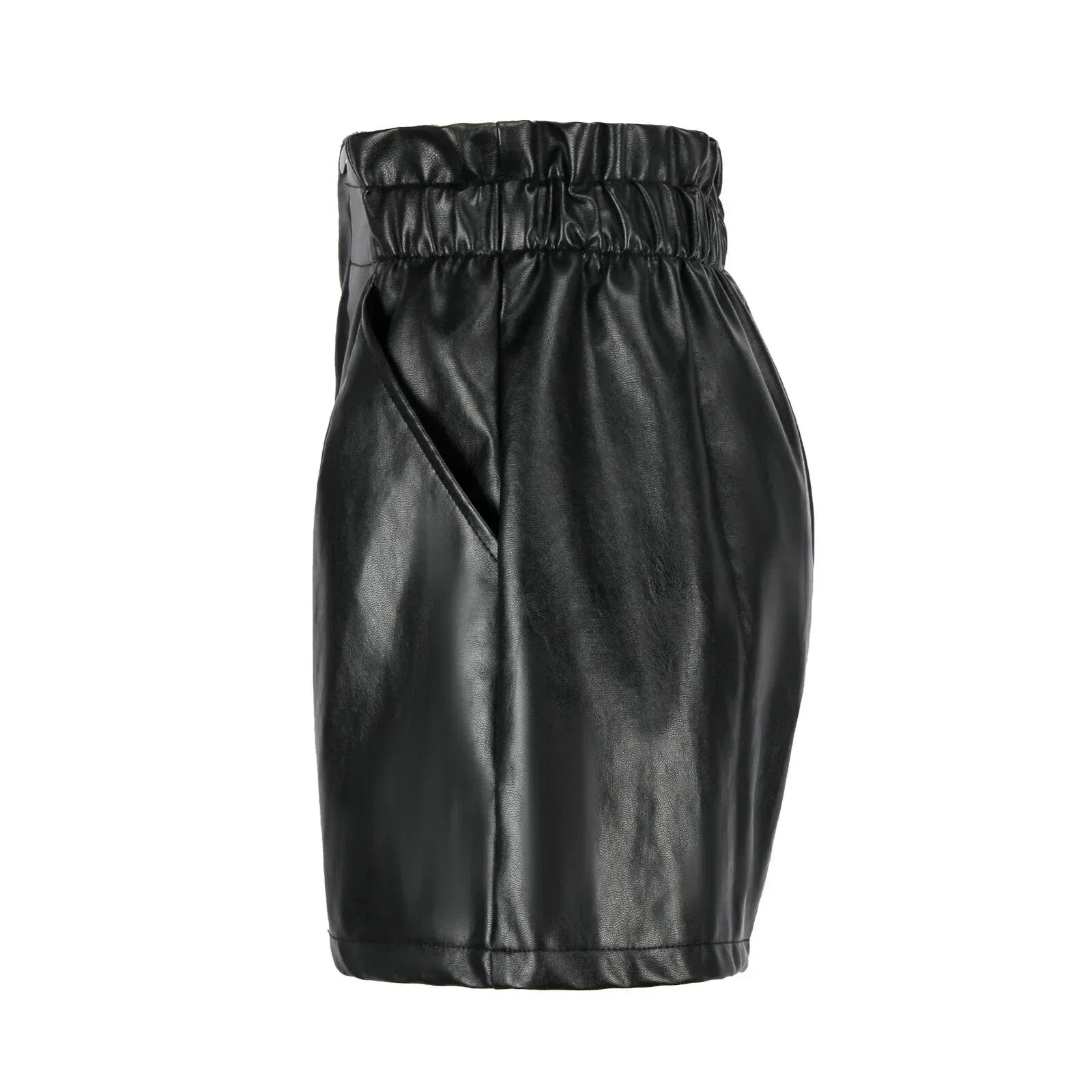 Genuine Leather Shorts Women Loose Wide Leg Cropped