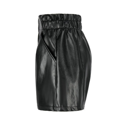 Genuine Leather Shorts Women Loose Wide Leg Cropped