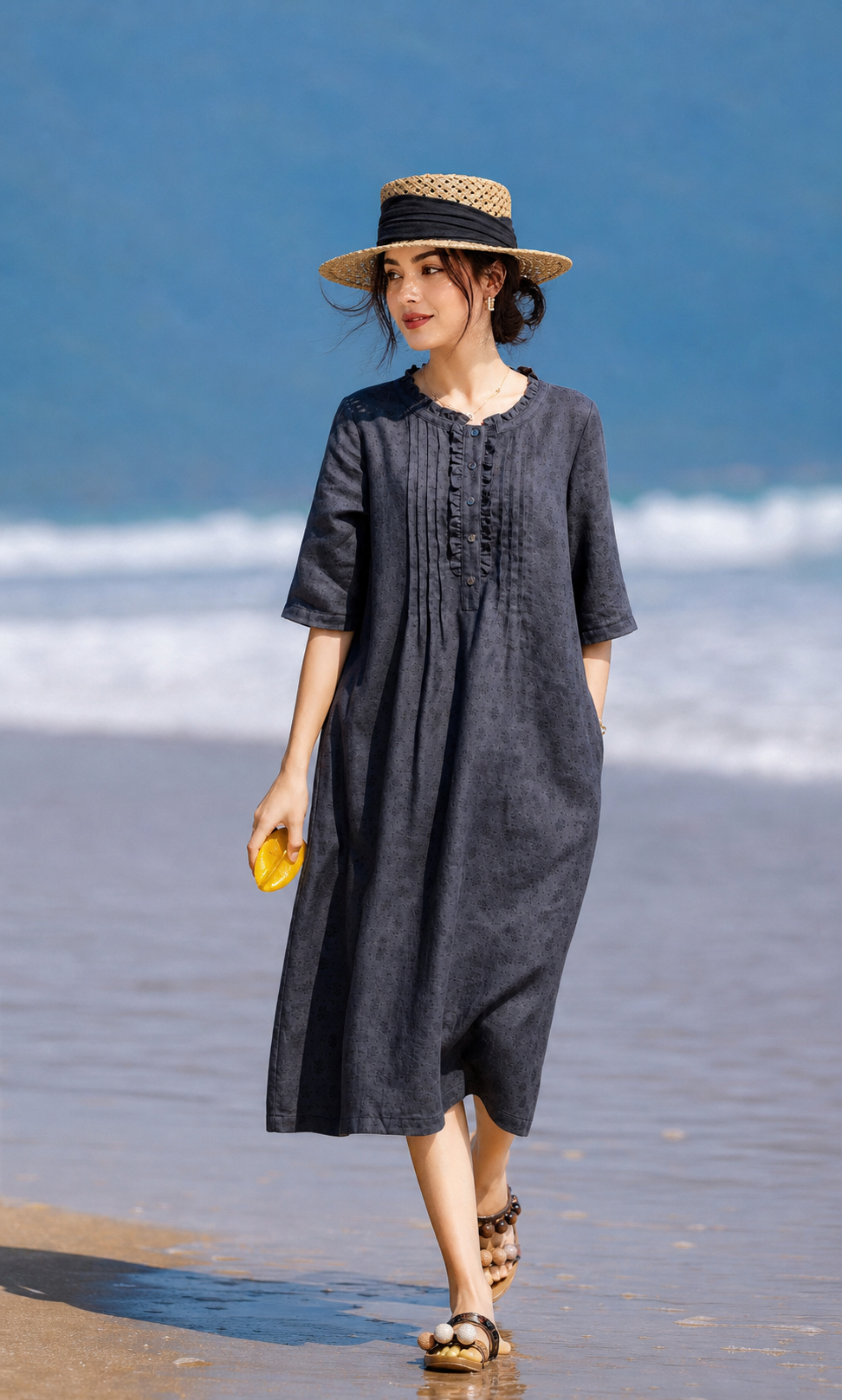 linen summer dress breathable loose fit beach midi casual wear