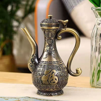 Antique bronze dragon phoenix wine serving set