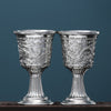 Bronze dragon phoenix wine cup set vintage zinc alloy goblets 2