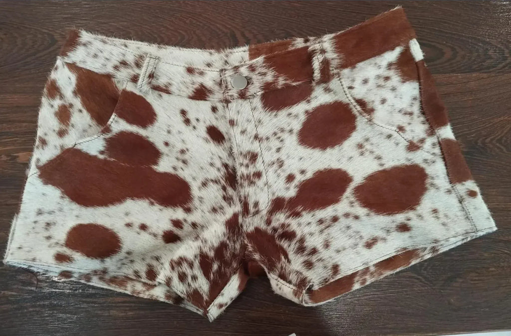 Brown White Cowhide Shorts Women – Hair On Cowhide Shorts