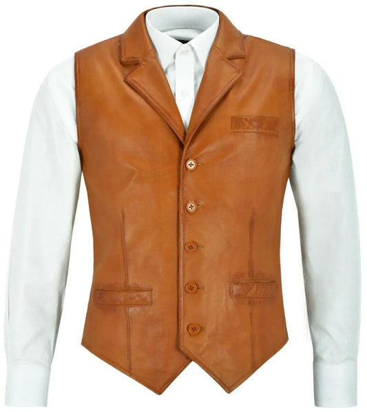 Brown Leather Biker Vest Men – Genuine Riding Leather Vest