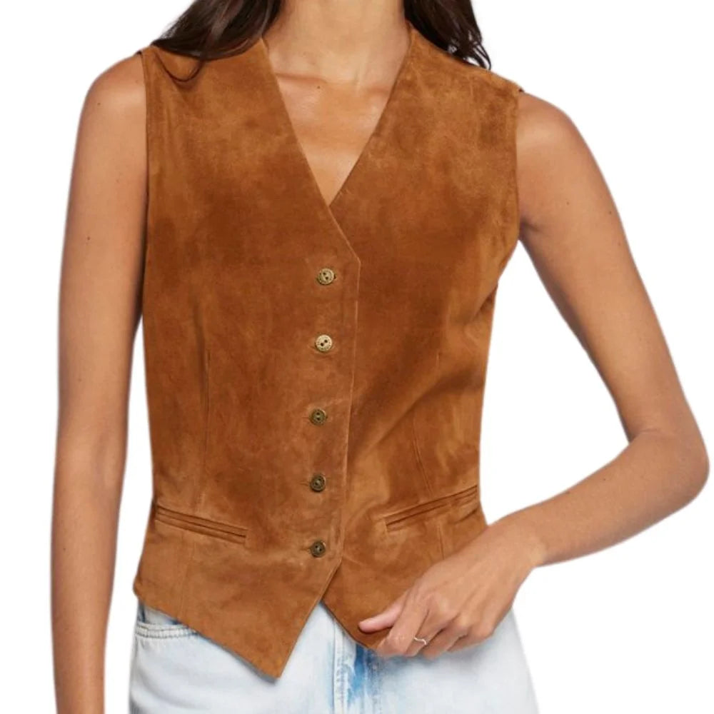 Women Brown Suede Western Vest for Rodeo