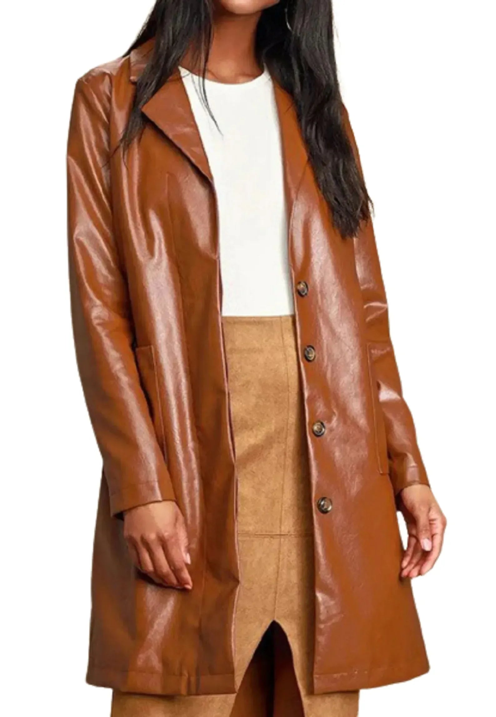 Leather Trench Coat Womens Brown Long Belted Overcoat