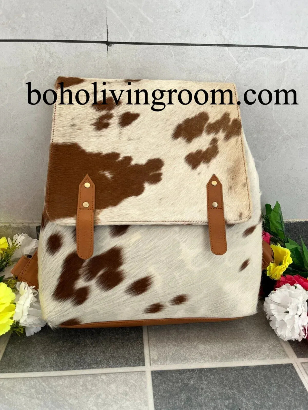 Spotted Cowhide Backpack Brown White Hair On Hide