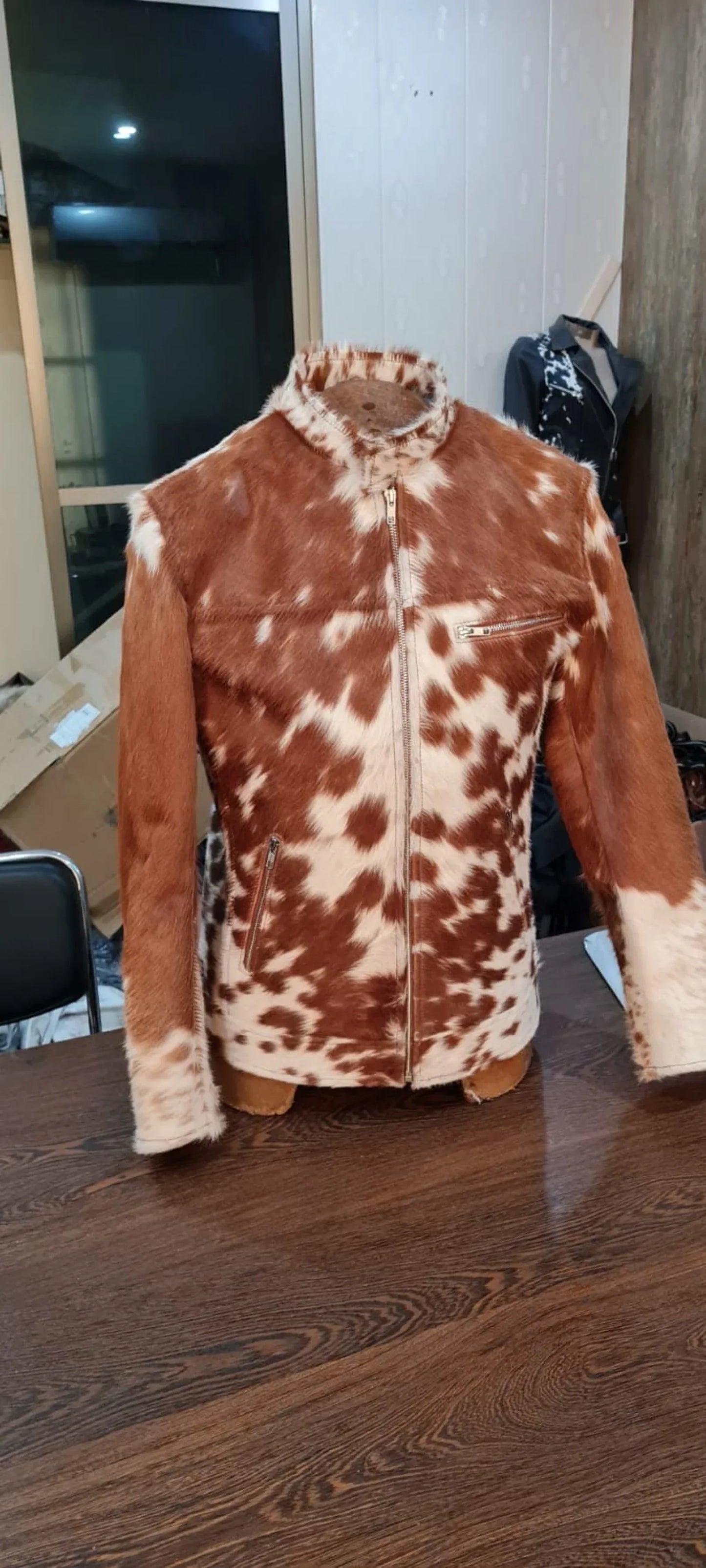 Brown Hair On Cowhide Jacket Women With Zipper