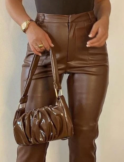 Genuine Leather Green Women's Pant