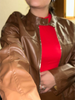 Genuine leather Zip up women's jacket