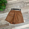 Genuine leather high waisted women shorts Brown S