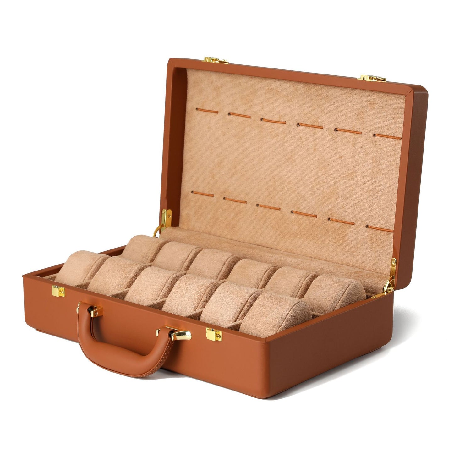 leather watch box brown storage with gold clasp 2