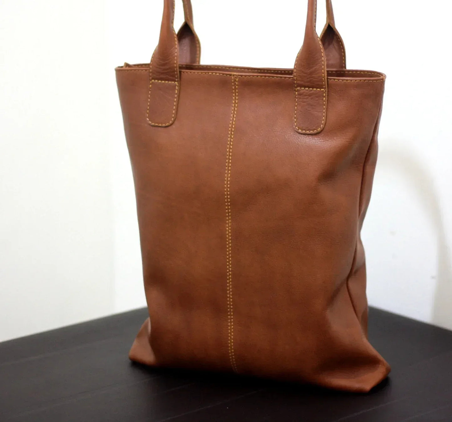 Leather Tote Bag With Outside Pockets for Women
