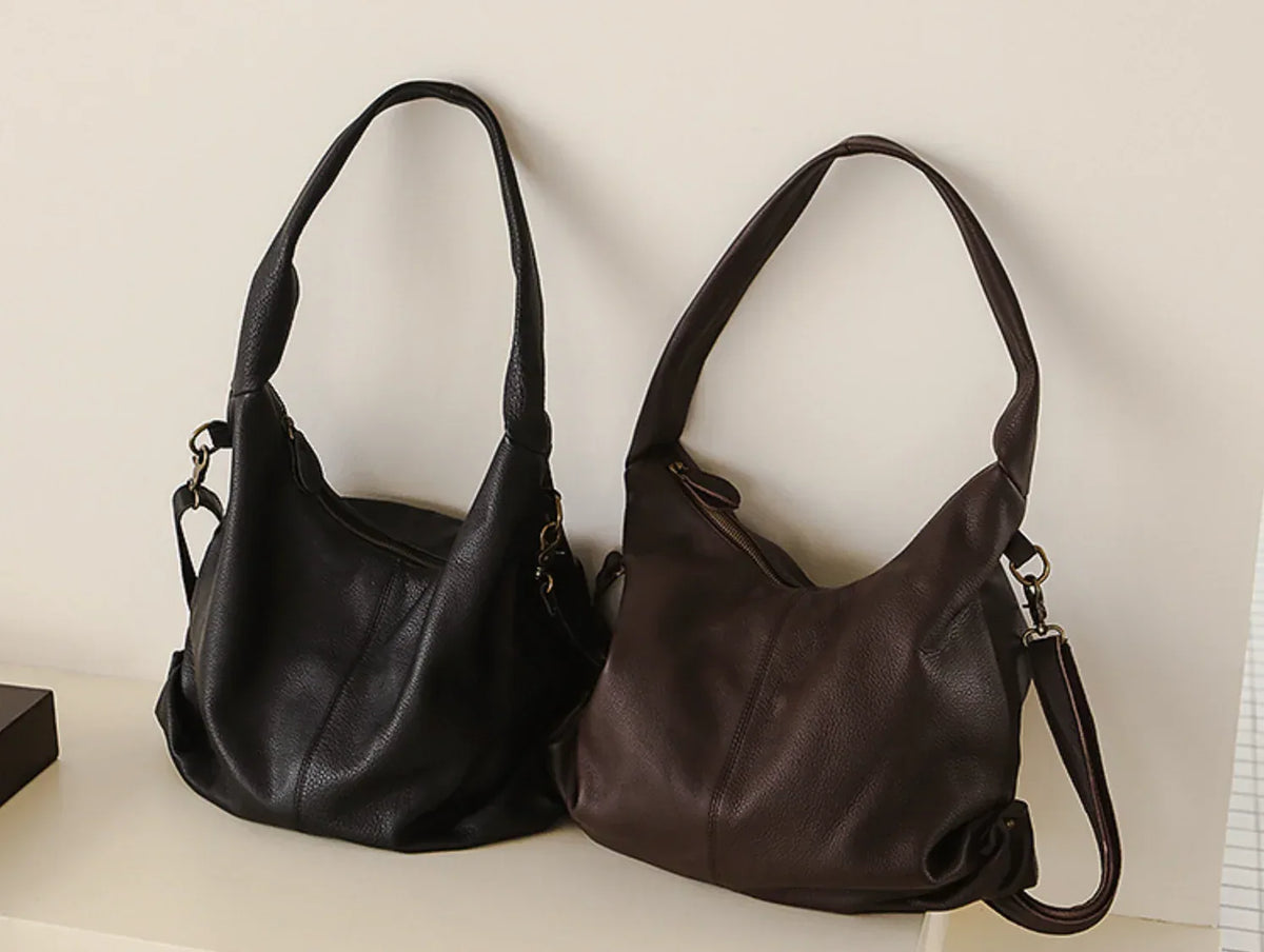 Oversized Leather Tote Bag for Women with Exterior Zip Pocket