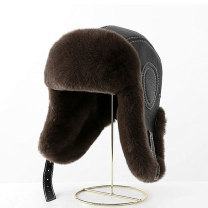 Men's Sheepskin Trapper Hat with Rabbit Fur Ear Flaps