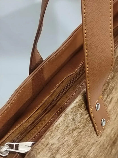 Cowhide Tote Bag Large Brindle Leather Shoulder Bag