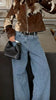 Brown cowhide jacket women western pony coat