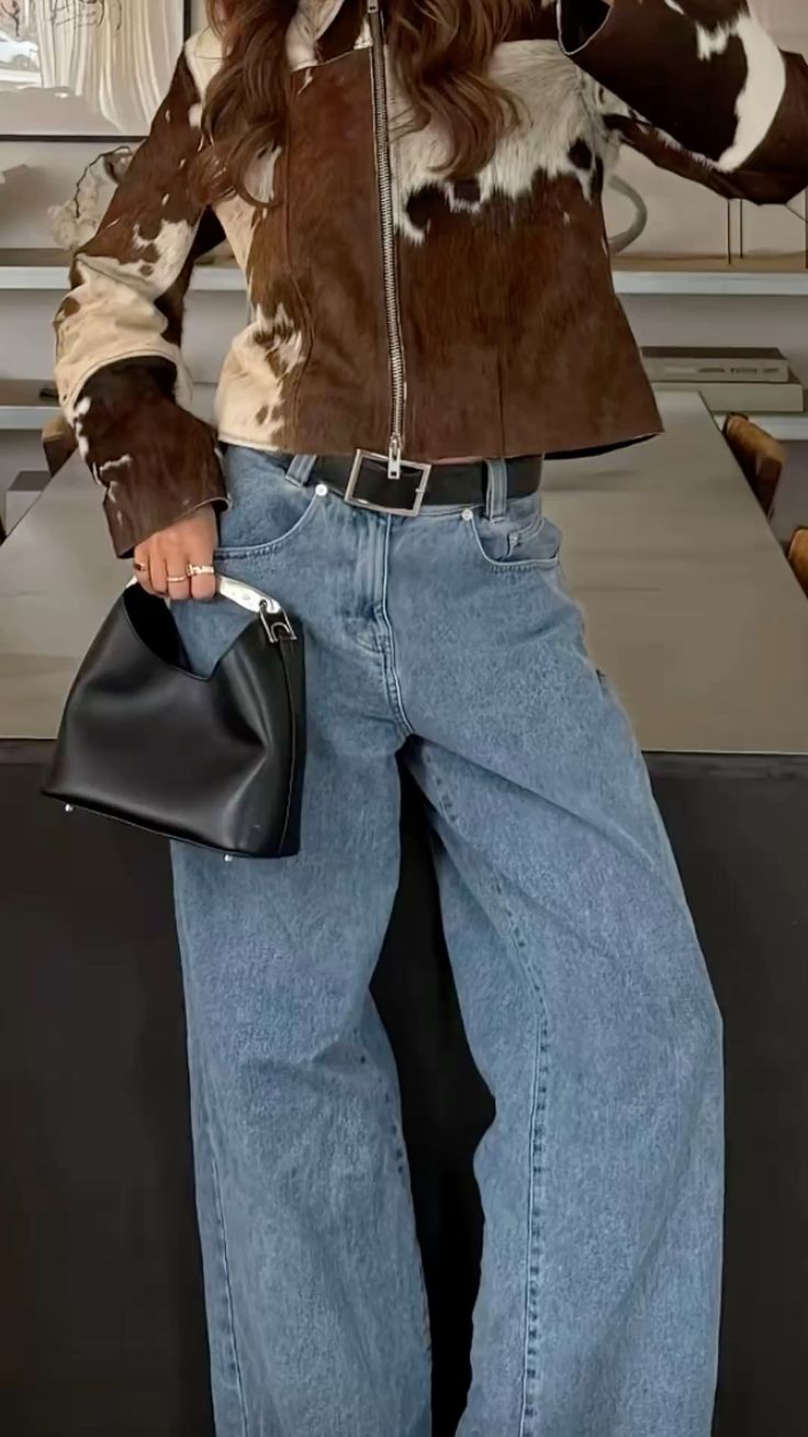 Brown cowhide jacket women western pony coat
