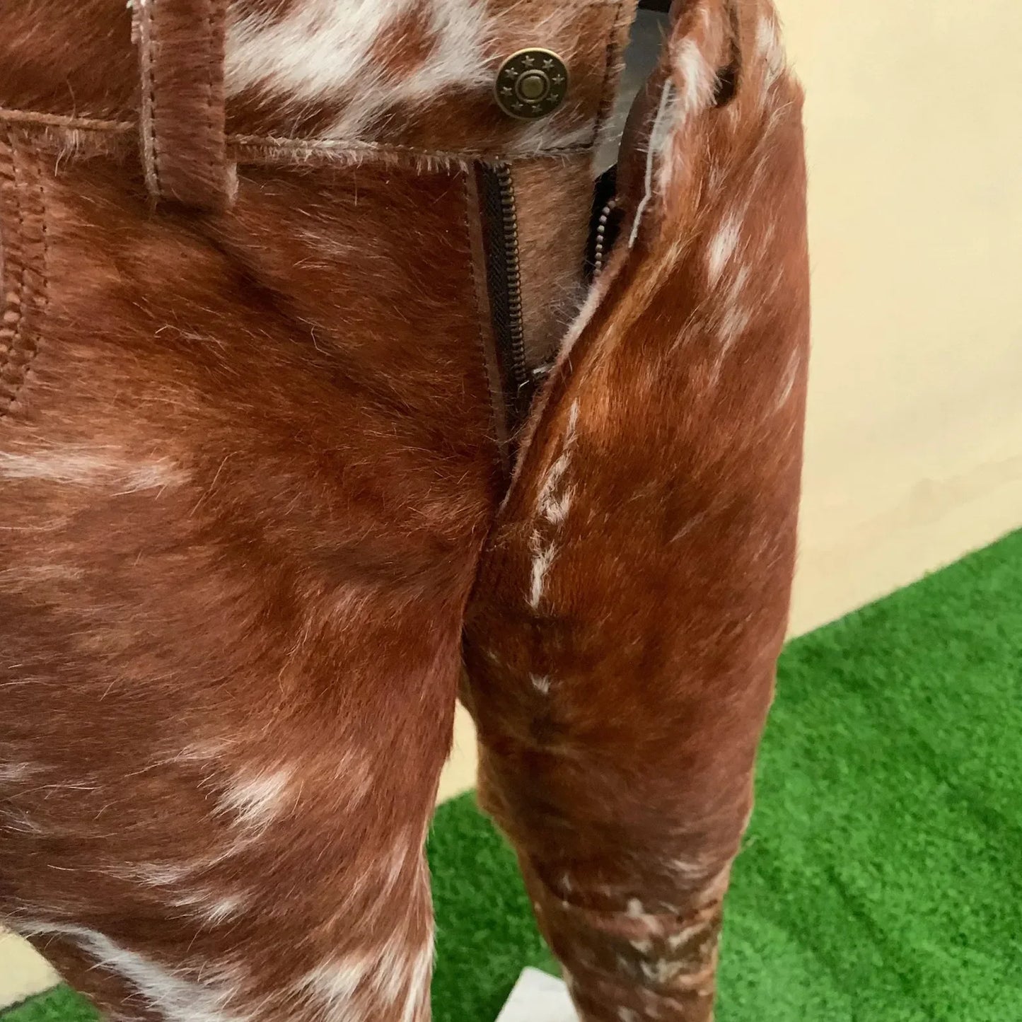 Brown Cowhide Pants Men Real Hair On Cowhide Western Trousers