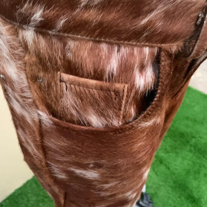 Brown Cowhide Pants Men Real Hair On Cowhide Western Trousers