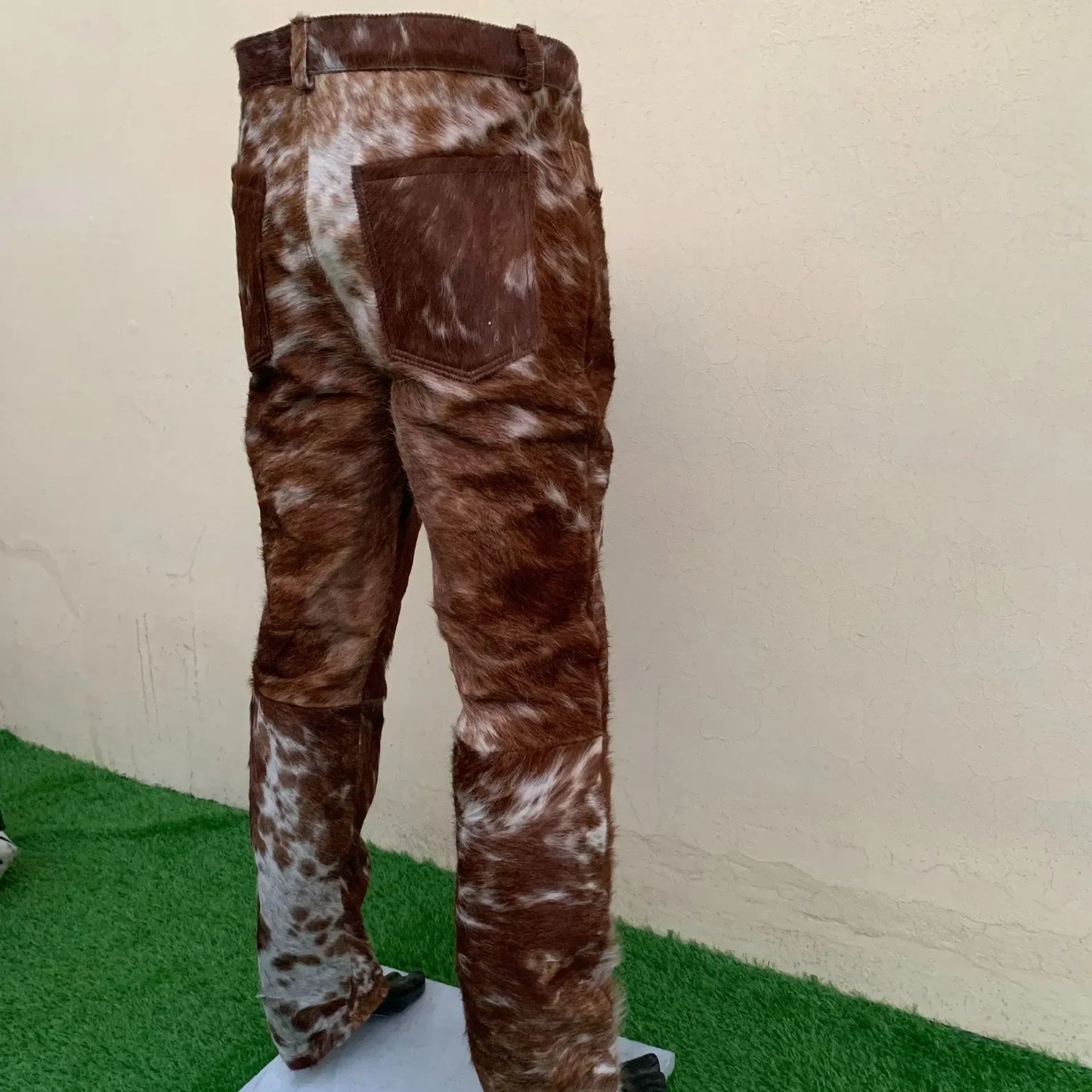 Brown Cowhide Pants Men Real Hair On Cowhide Western Trousers