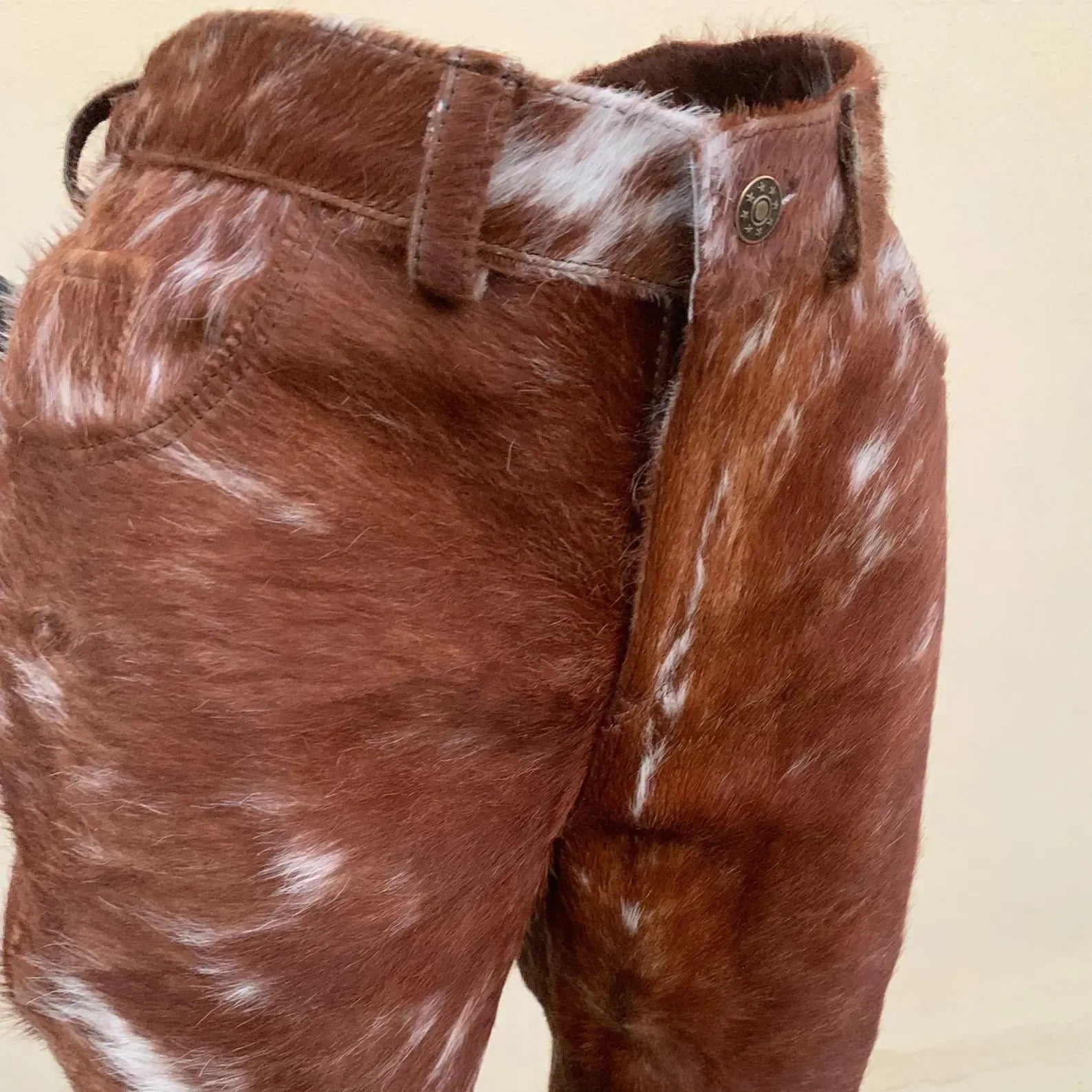 Brown Cowhide Pants Men Real Hair On Cowhide Western Trousers
