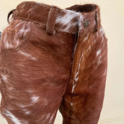Brown Cowhide Pants Men Real Hair On Cowhide Western Trousers