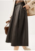 Sheepskin a-line leather midi skirt belt Brown S