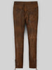 brown genuine leather pants women slim fit lace up real leather trousers