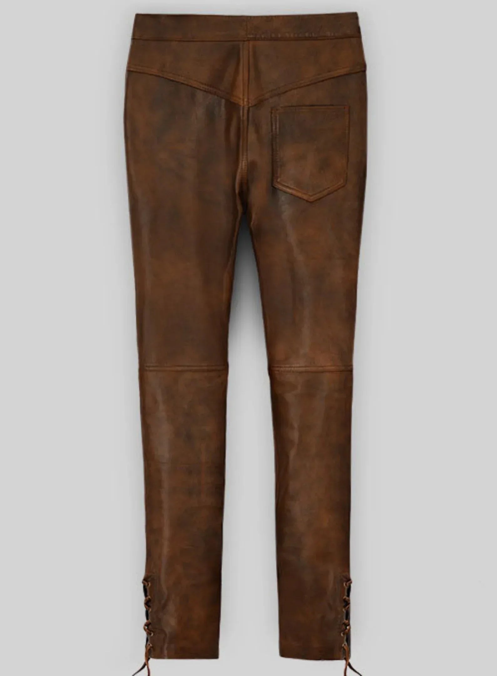 brown genuine leather pants women slim fit lace up real leather trousers